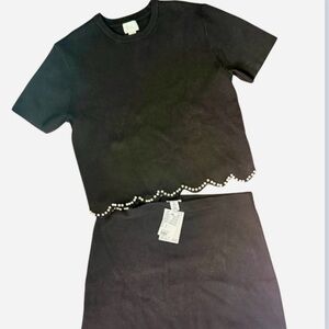 H&M Black Skirt Set with Pearl Detail M/L